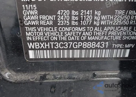 2016 BMW X1 xDrive28I из США, поврежденный, VIN WBXHT3C37GP888431